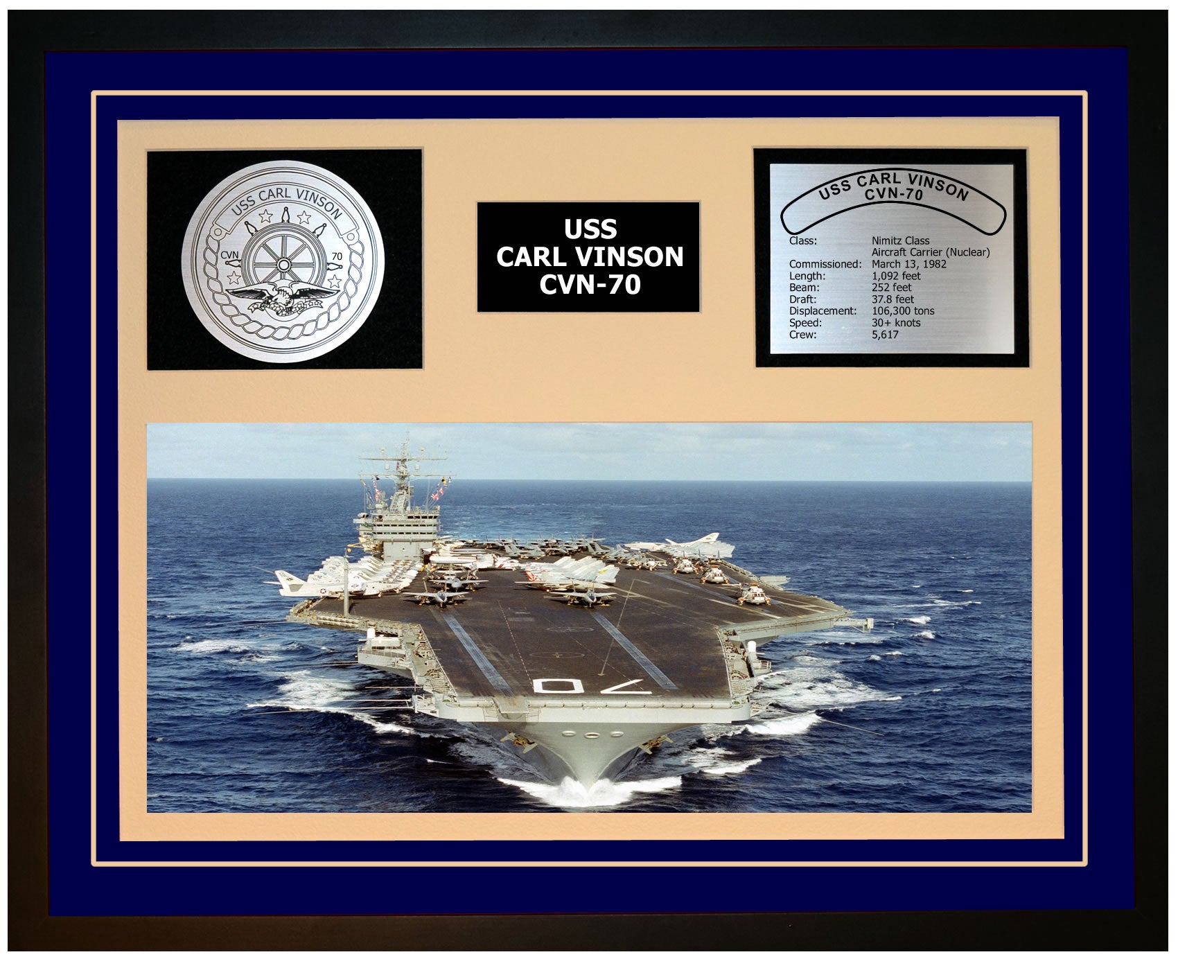 USS CARL VINSON CVN-70 Framed Navy Ship Display Blue