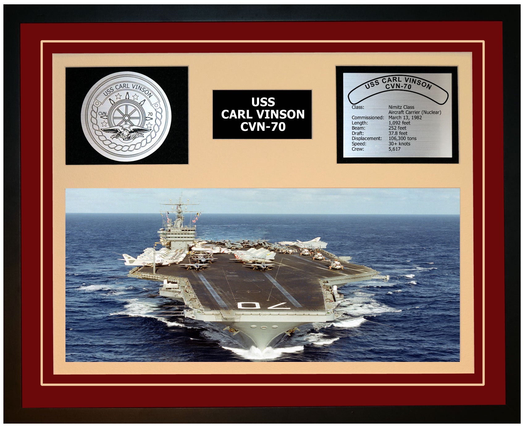 USS CARL VINSON CVN-70 Framed Navy Ship Display Burgundy