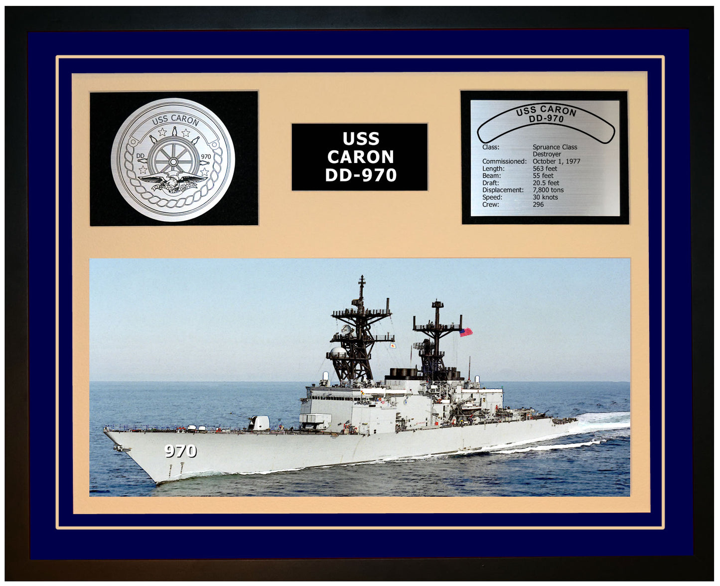 USS CARON DD-970 Framed Navy Ship Display Blue