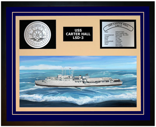 USS CARTER HALL LSD-3 Framed Navy Ship Display Blue