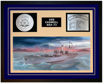 USS CASWELL AKA-72 Framed Navy Ship Display Blue