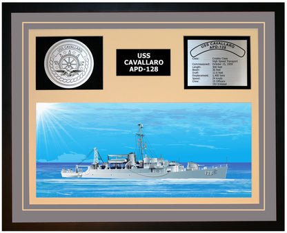 USS CAVALLARO APD-128 Framed Navy Ship Display Grey