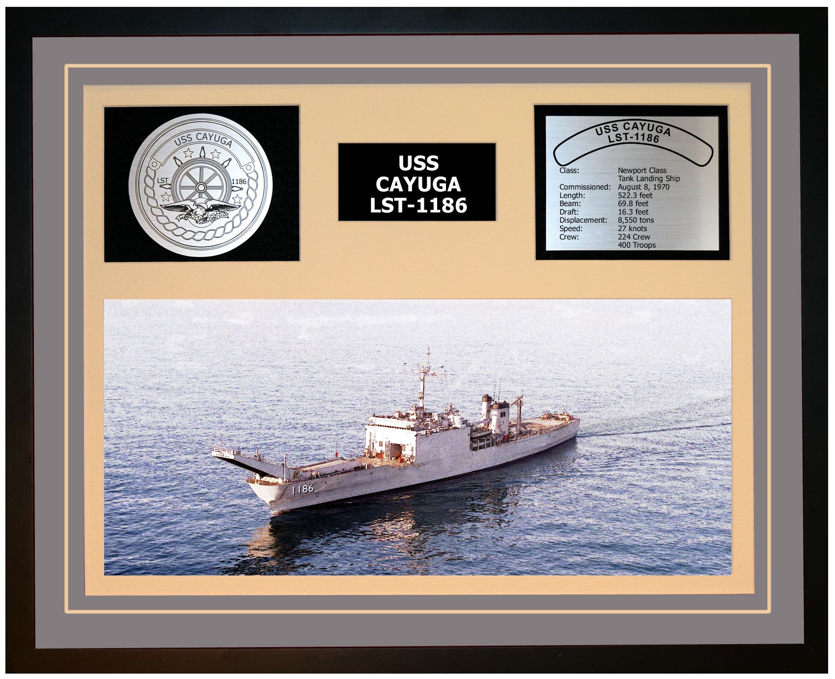 USS CAYUGA LST-1186 Framed Navy Ship Display Grey