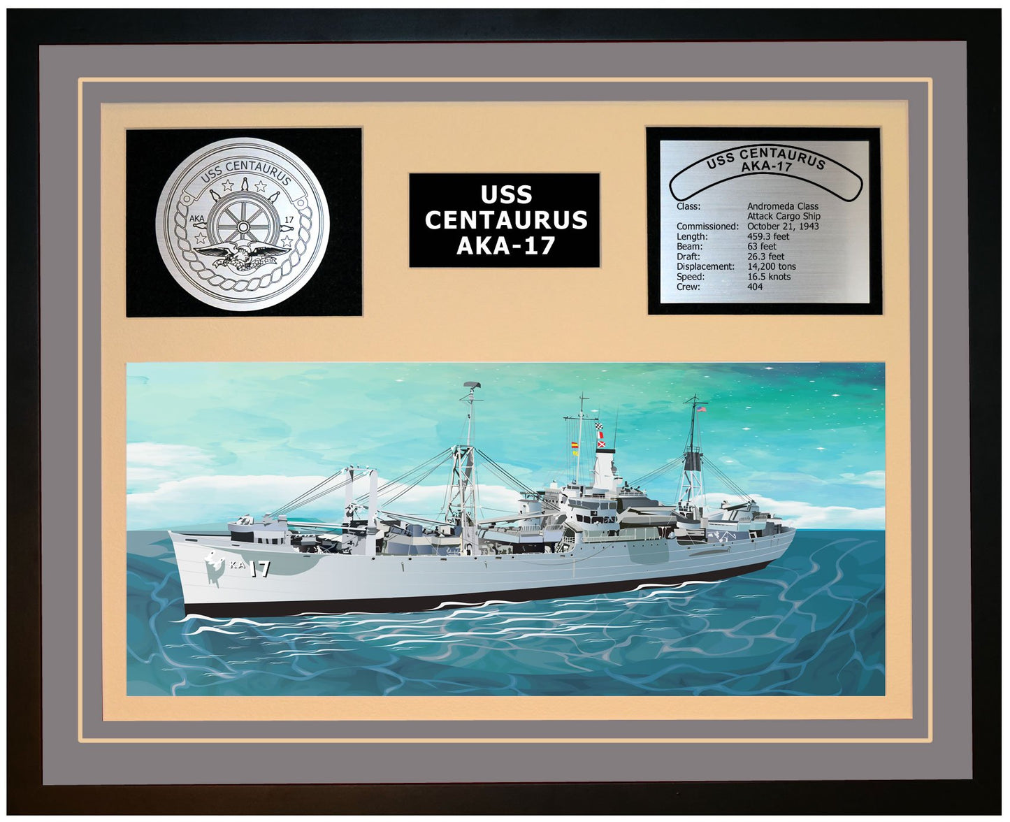 USS CENTAURUS AKA-17 Framed Navy Ship Display