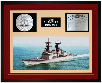 USS CHANDLER DDG-996 Framed Navy Ship Display Burgundy