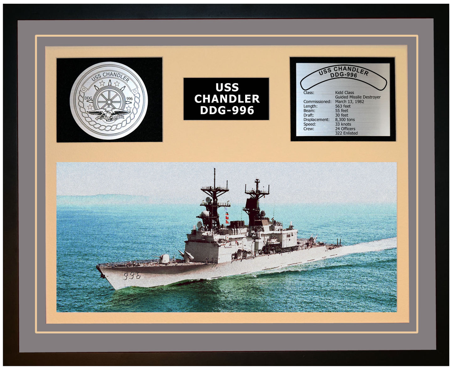 USS CHANDLER DDG-996 Framed Navy Ship Display Grey