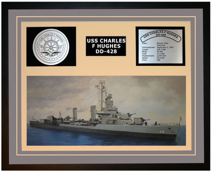 USS CHARLES F HUGHES DD-428 Framed Navy Ship Display Grey