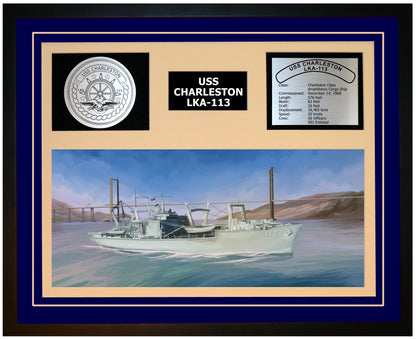 USS CHARLESTON LKA-113 Framed Navy Ship Display Blue