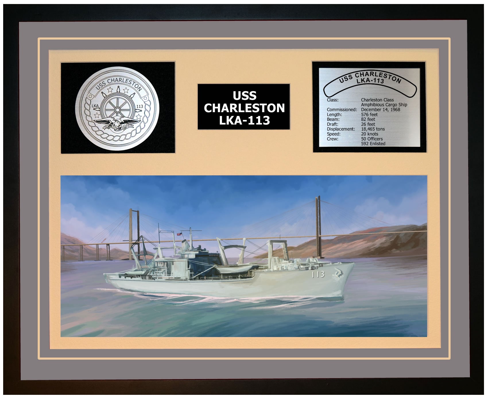 USS CHARLESTON LKA-113 Framed Navy Ship Display Grey