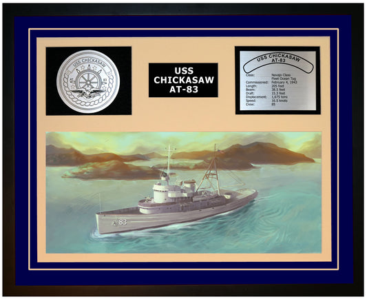USS CHICKASAW AT-83 Framed Navy Ship Display Blue