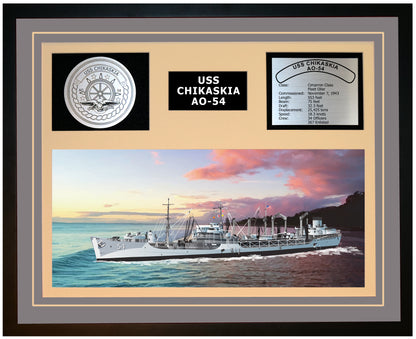 USS CHIKASKIA AO-54 Framed Navy Ship Display Grey