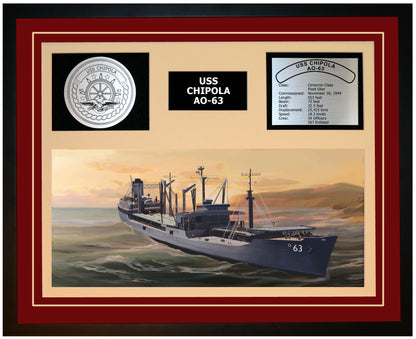 USS CHIPOLA AO-63 Framed Navy Ship Display Burgundy