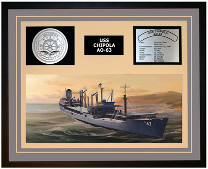 USS CHIPOLA AO-63 Framed Navy Ship Display Grey