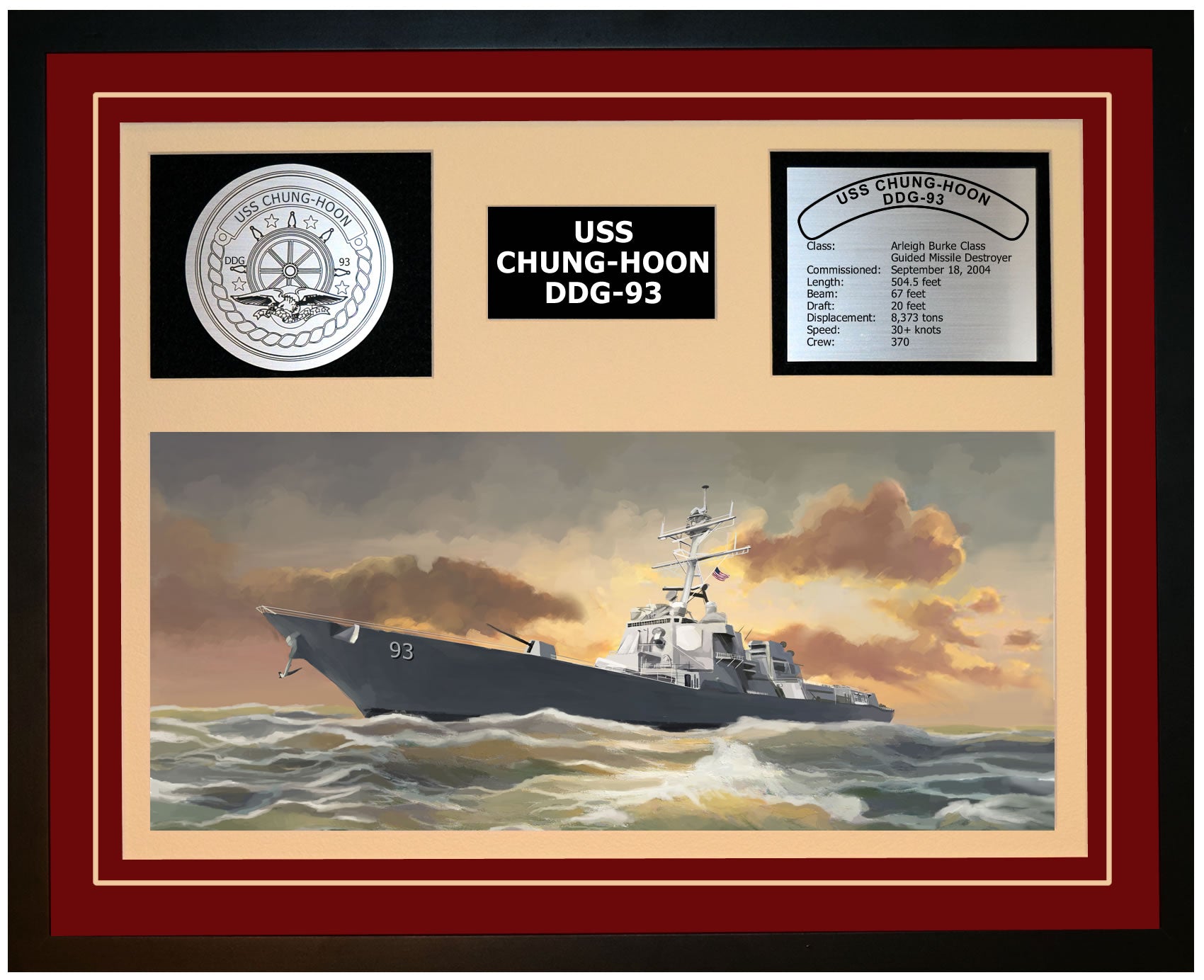 USS CHUNG-HOON DDG-93 Framed Navy Ship Display Burgundy