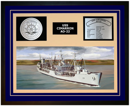 USS CIMARRON AO-22 Framed Navy Ship Display Blue
