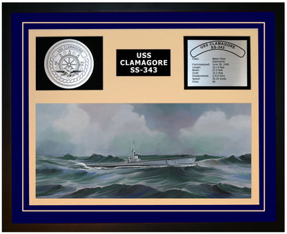 USS CLAMAGORE SS-343 Framed Navy Ship Display Blue