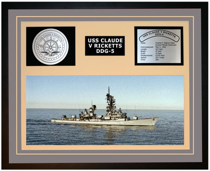 USS CLAUDE V RICKETTS DDG-5 Framed Navy Ship Display Grey