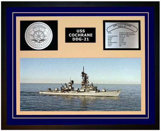 USS COCHRANE DDG-21 Framed Navy Ship Display Blue