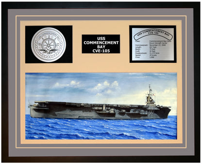 USS COMMENCEMENT BAY CVE-105 Framed Navy Ship Display Grey