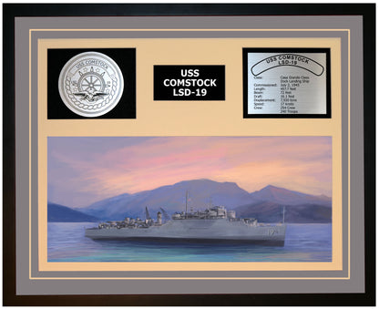USS COMSTOCK LSD-19 Framed Navy Ship Display Grey