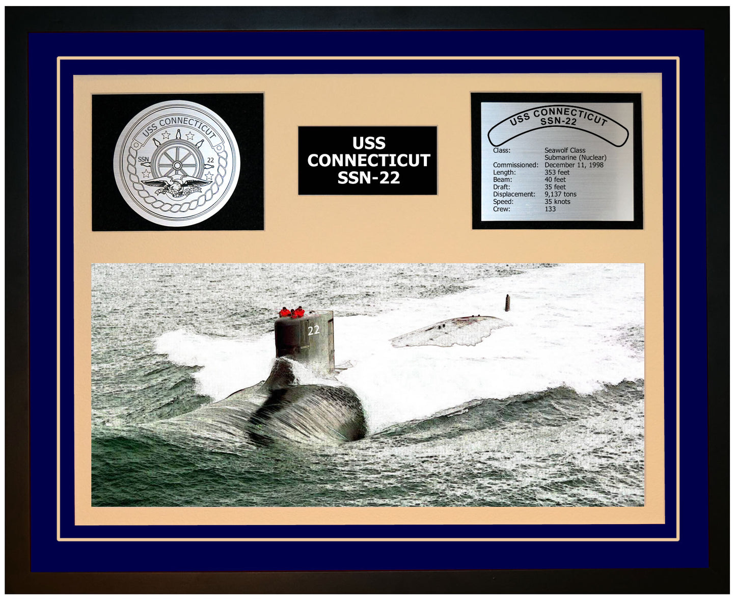 USS CONNECTICUT SSN-22 Framed Navy Ship Display Blue