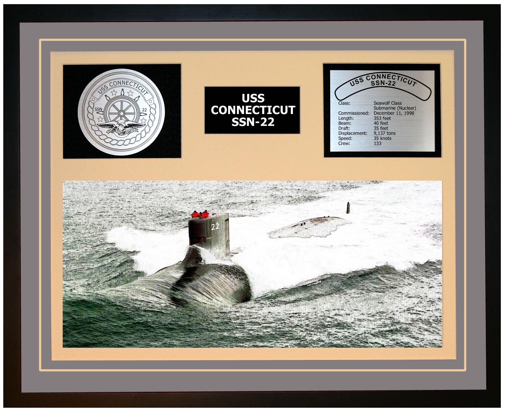 USS CONNECTICUT SSN-22 Framed Navy Ship Display Grey