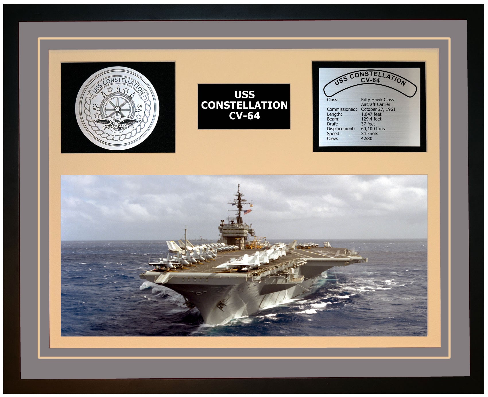 USS CONSTELLATION CV-64 Framed Navy Ship Display Grey