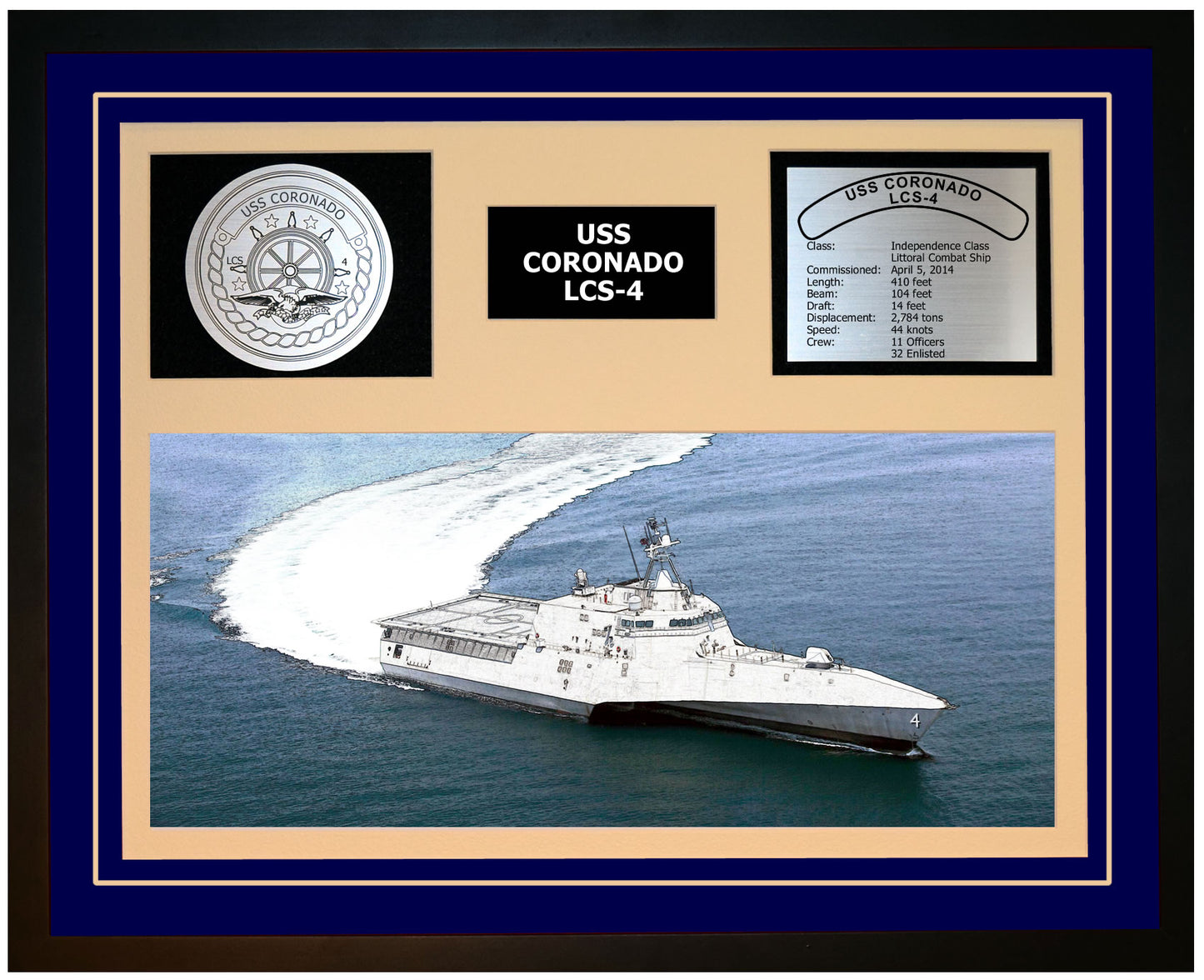USS CORONADO LCS-4 Framed Navy Ship Display Blue