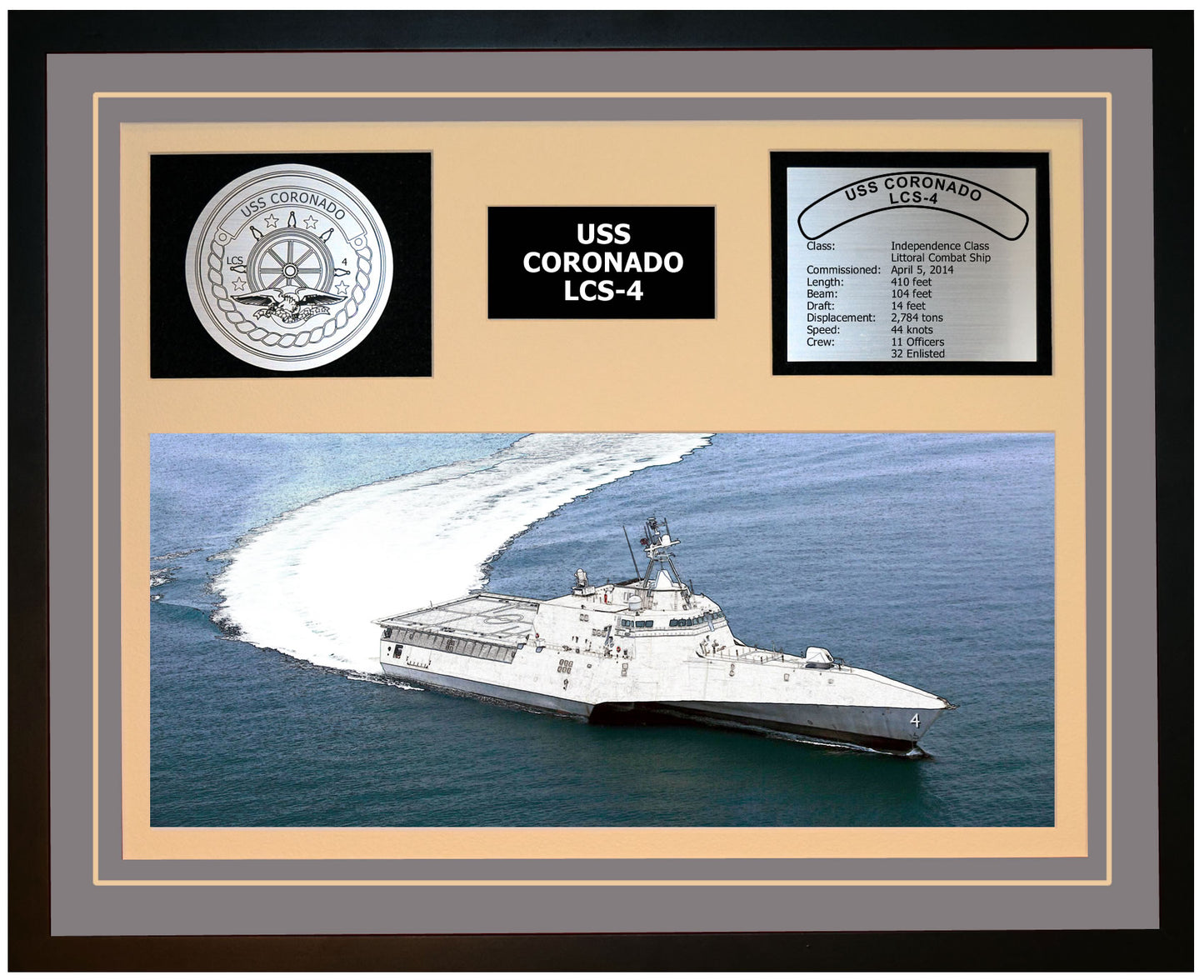USS CORONADO LCS-4 Framed Navy Ship Display Grey