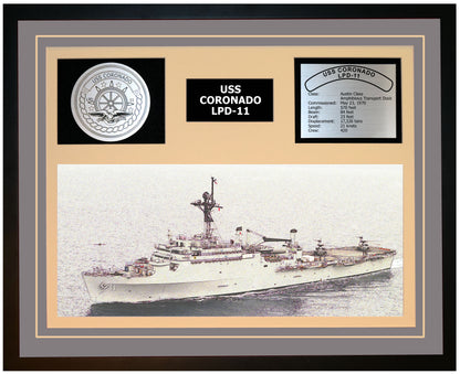 USS CORONADO LPD-11 Framed Navy Ship Display Grey
