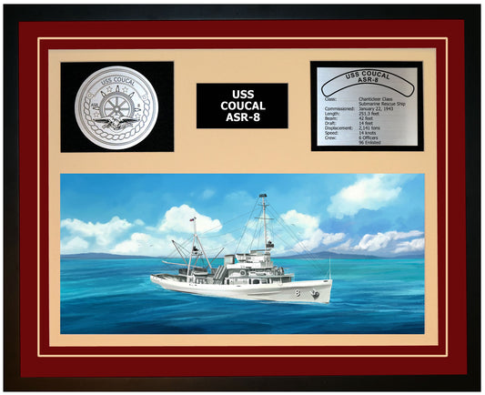 USS COUCAL ASR-8 Framed Navy Ship Display Burgundy