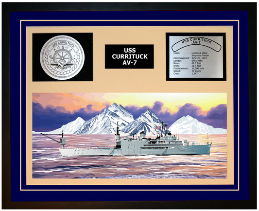 USS CURRITUCK AV-7 Framed Navy Ship Display Blue