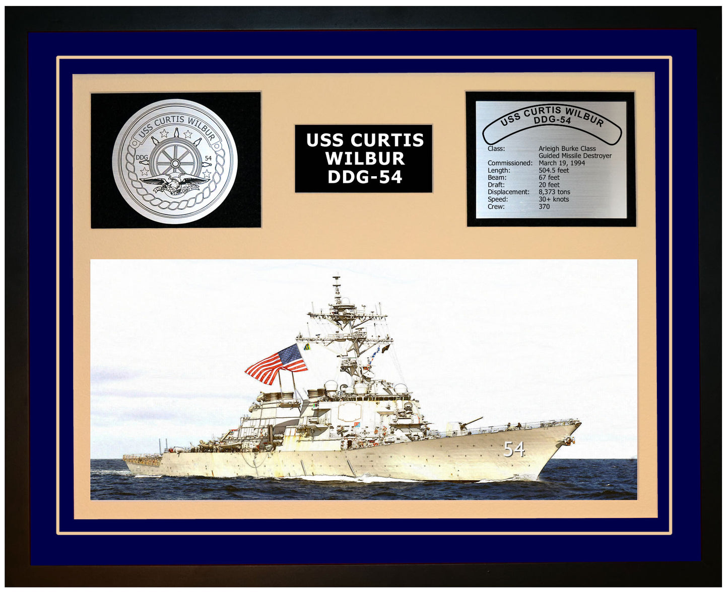 USS CURTIS WILBUR DDG-54 Framed Navy Ship Display Blue