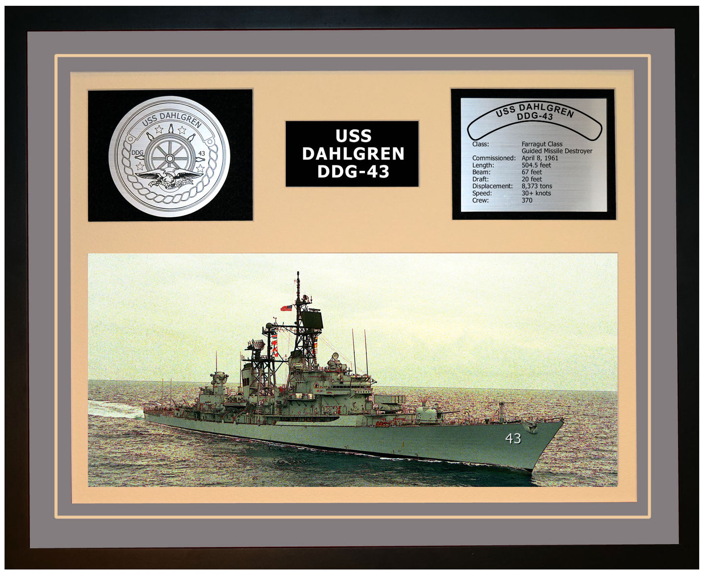 USS DAHLGREN DDG-43 Framed Navy Ship Display Grey