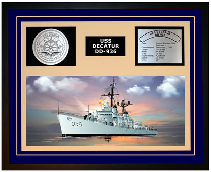 USS DECATUR DD-936 Framed Navy Ship Display Blue