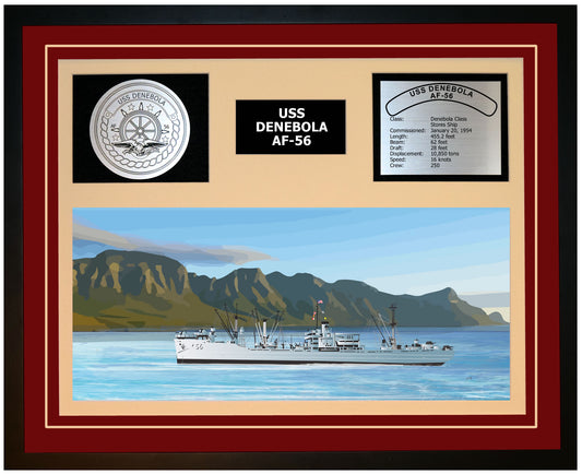 USS DENEBOLA AF-56 Framed Navy Ship Display Burgundy