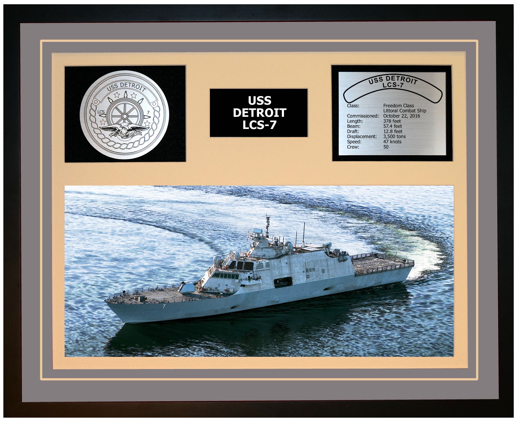 USS DETROIT LCS-7 Framed Navy Ship Display Grey