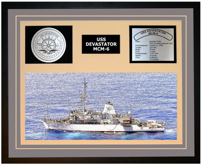 USS DEVASTATOR MCM-6 Framed Navy Ship Display Grey