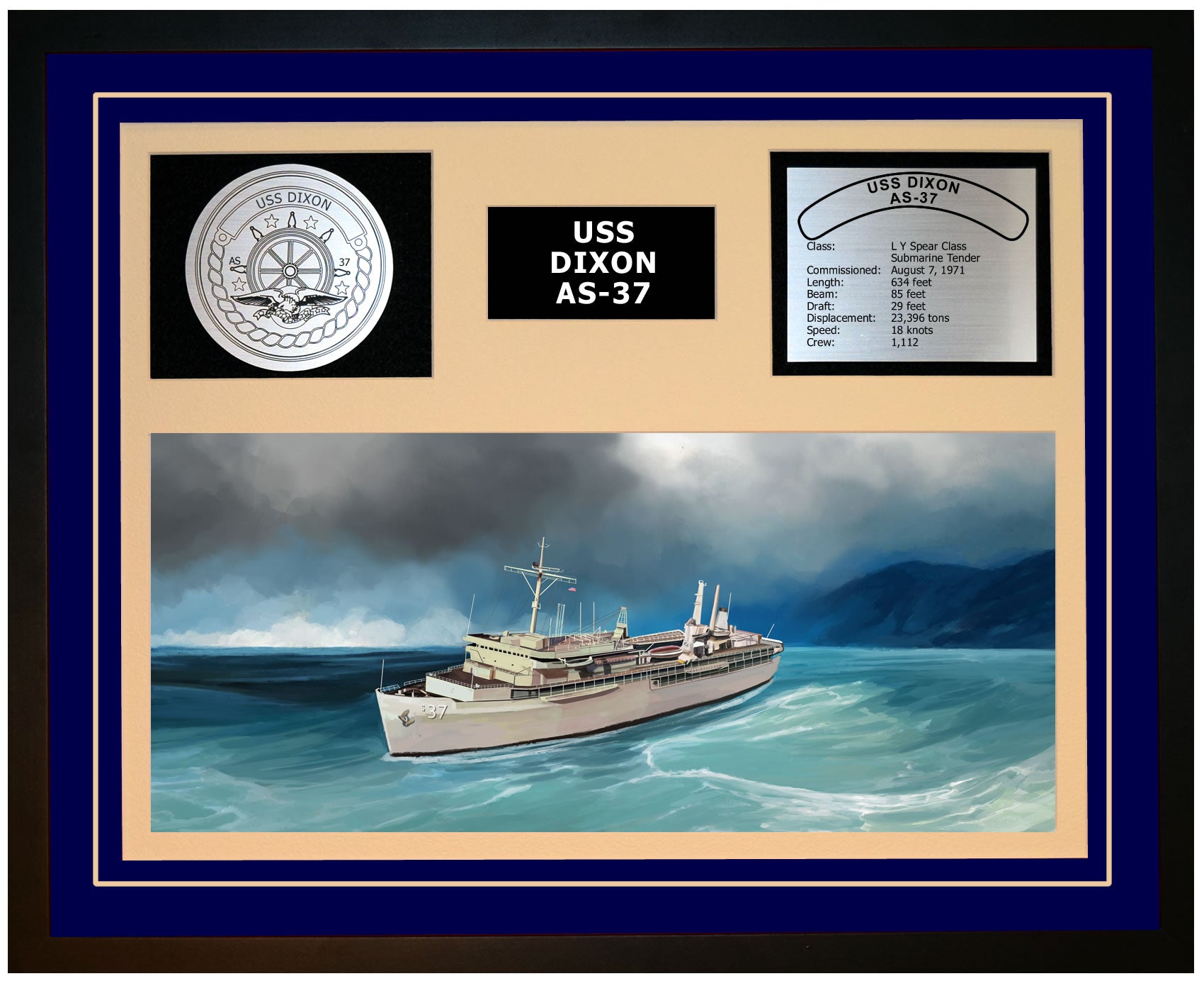 USS DIXON AS-37 Framed Navy Ship Display Blue