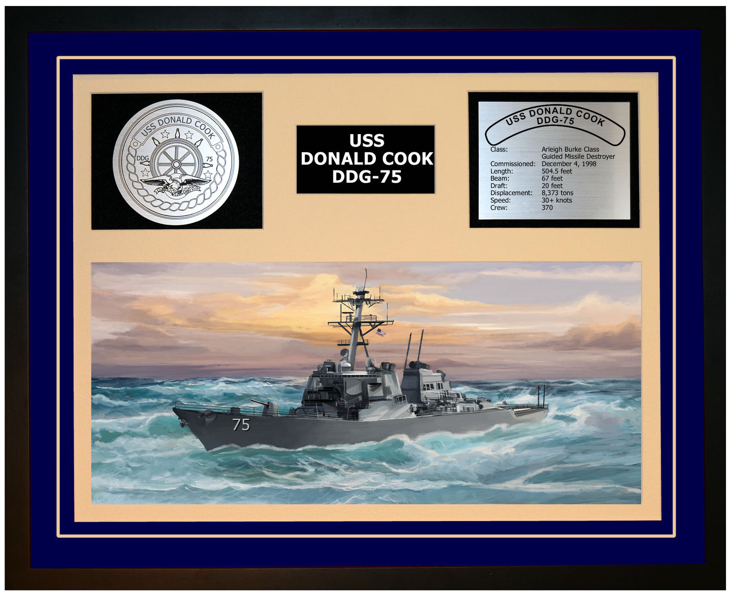 USS DONALD COOK DDG-75 Framed Navy Ship Display Blue