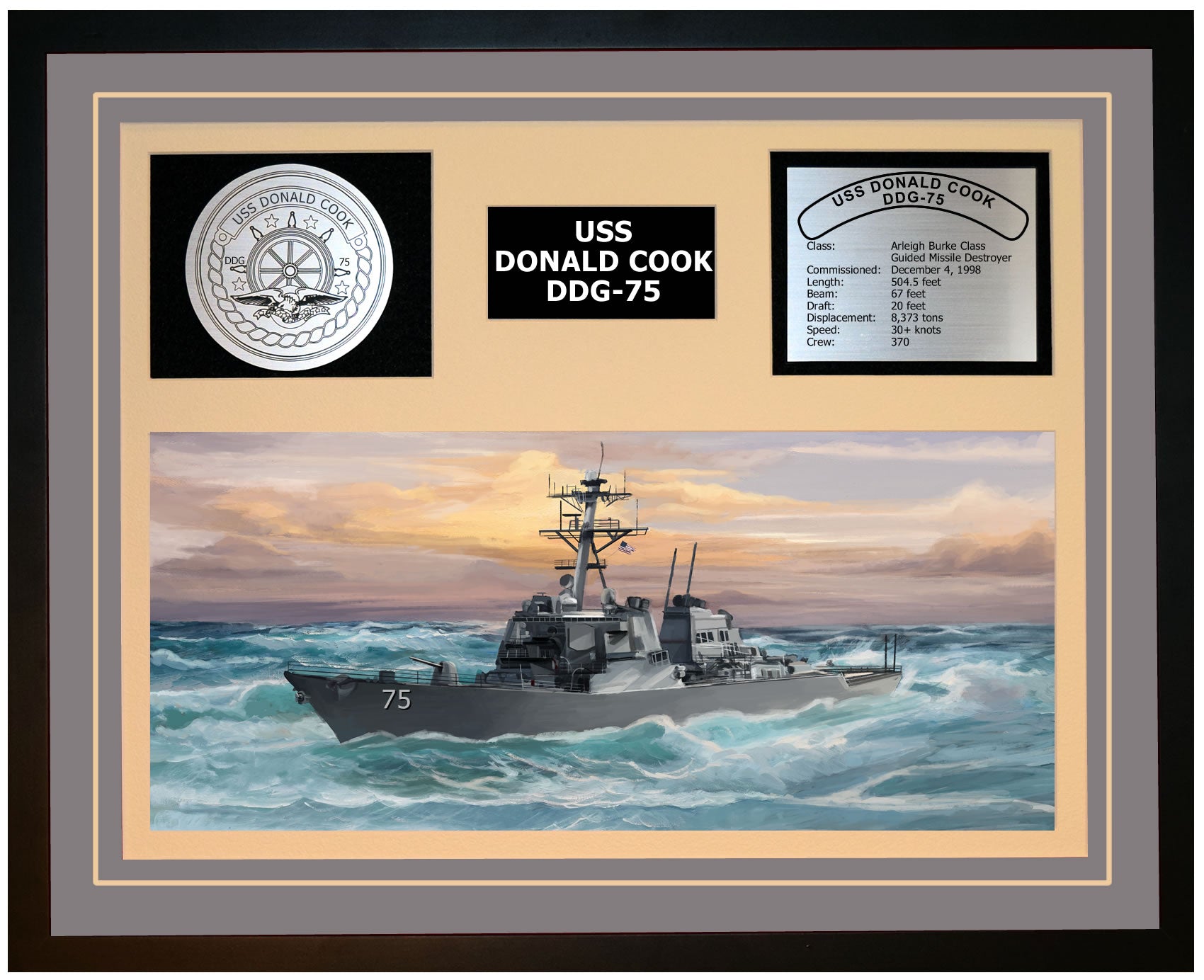 USS DONALD COOK DDG-75 Framed Navy Ship Display Grey