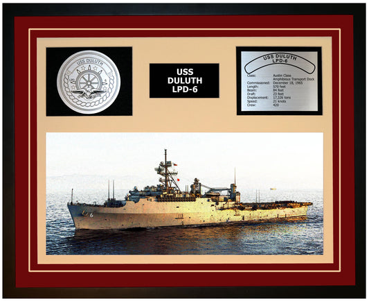 USS DULUTH LPD-6 Framed Navy Ship Display Burgundy
