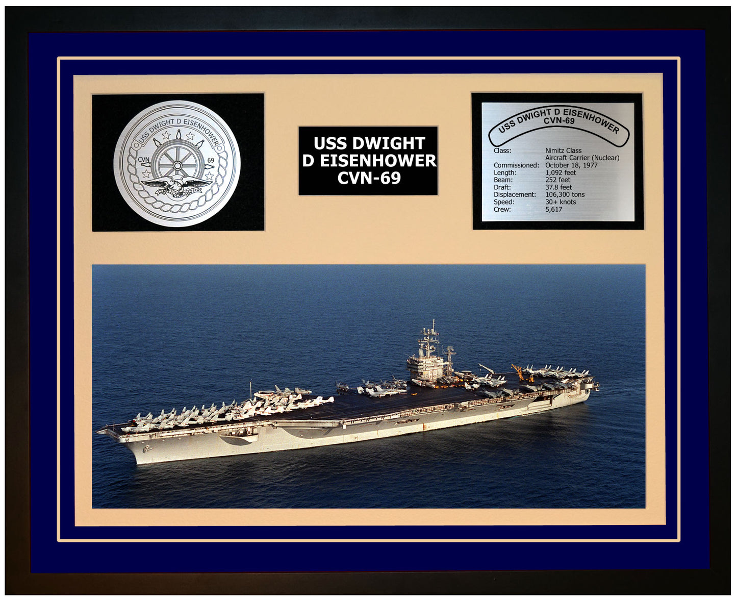 USS DWIGHT D EISENHOWER CVN-69 Framed Navy Ship Display Blue