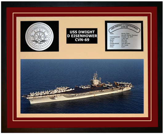 USS DWIGHT D EISENHOWER CVN-69 Framed Navy Ship Display Burgundy