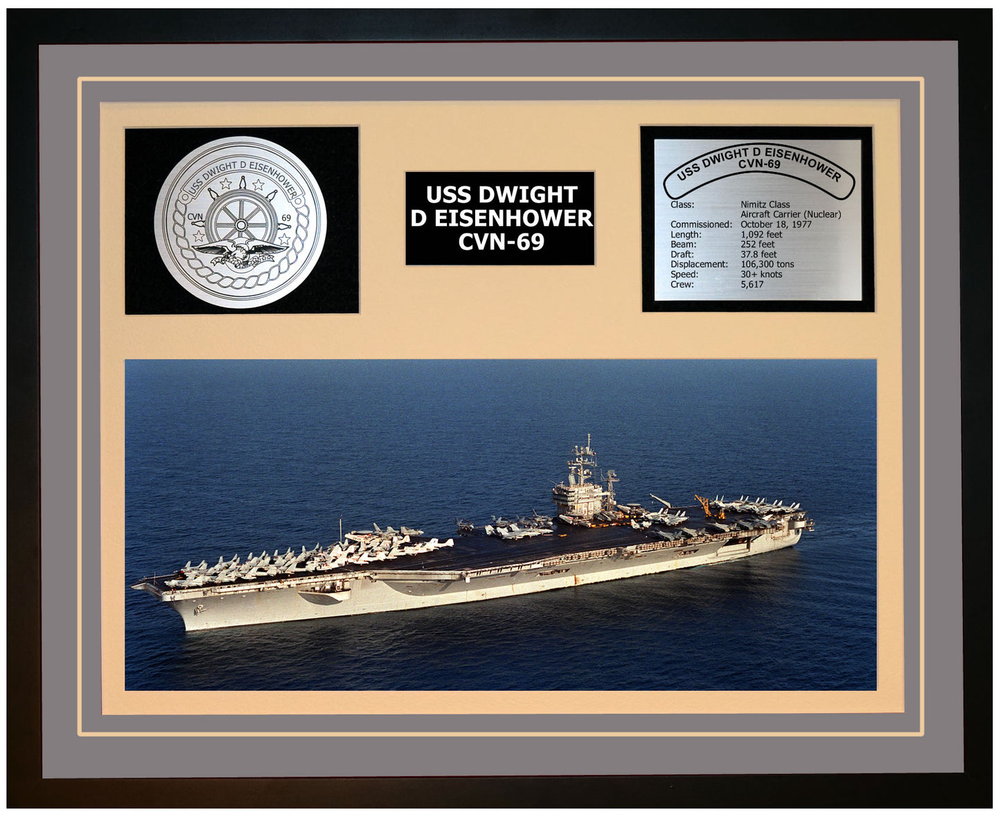 USS DWIGHT D EISENHOWER CVN-69 Framed Navy Ship Display Grey