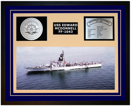 USS EDWARD MCDONNELL FF-1043 Framed Navy Ship Display Blue