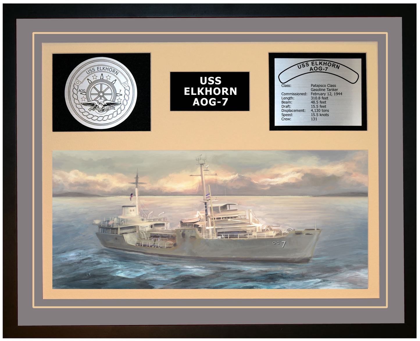 USS ELKHORN AOG-7 Framed Navy Ship Display Grey