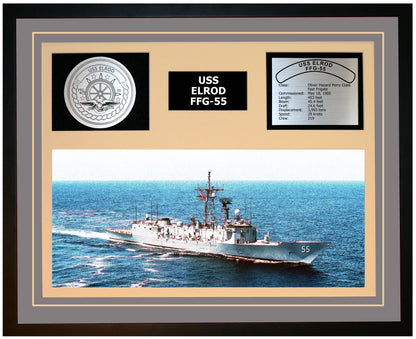 USS ELROD FFG-55 Framed Navy Ship Display Grey