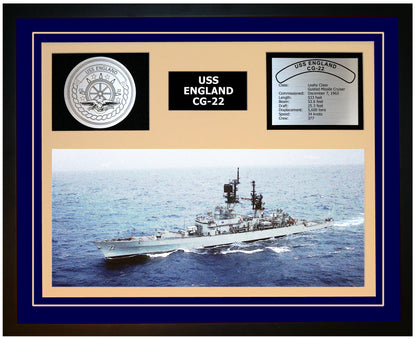 USS ENGLAND CG-22 Framed Navy Ship Display Blue