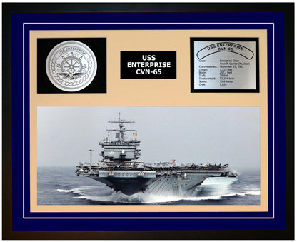 USS ENTERPRISE CVN-65 Framed Navy Ship Display Blue